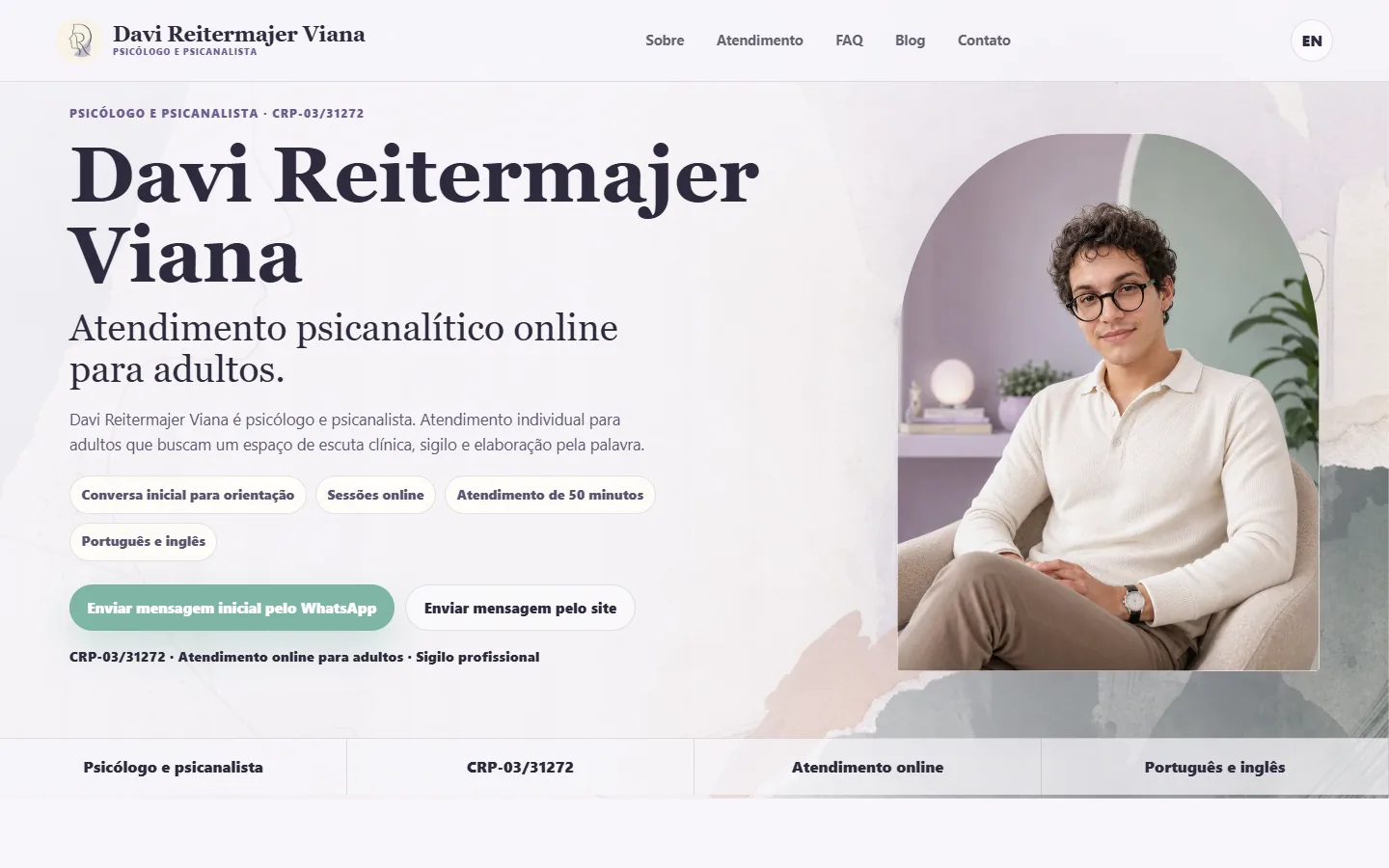 Hero do site profissional de Davi Reitermajer Viana em desktop